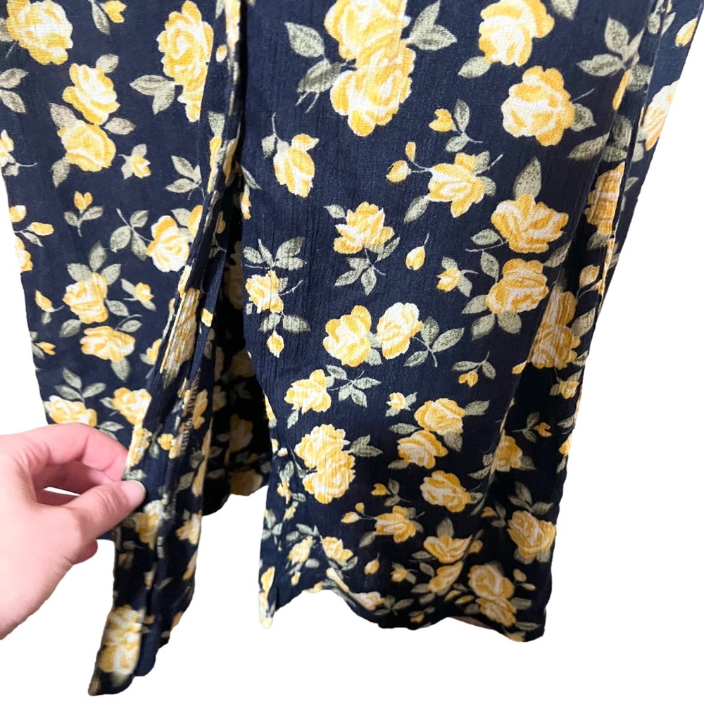 Vintage Fashion Bug 16 Maxi Shirt Dress Collar Button Navy Yellow Floral Women - Picture 6 of 12